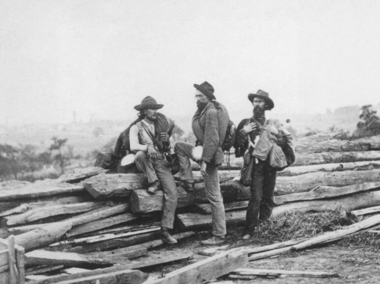 Confederate prisoners at Seminary ridge during the battle of Gettysburg in Gettysburg, Pennsylvania circa July,1863. (Photo by Archive Photos/Getty Images)