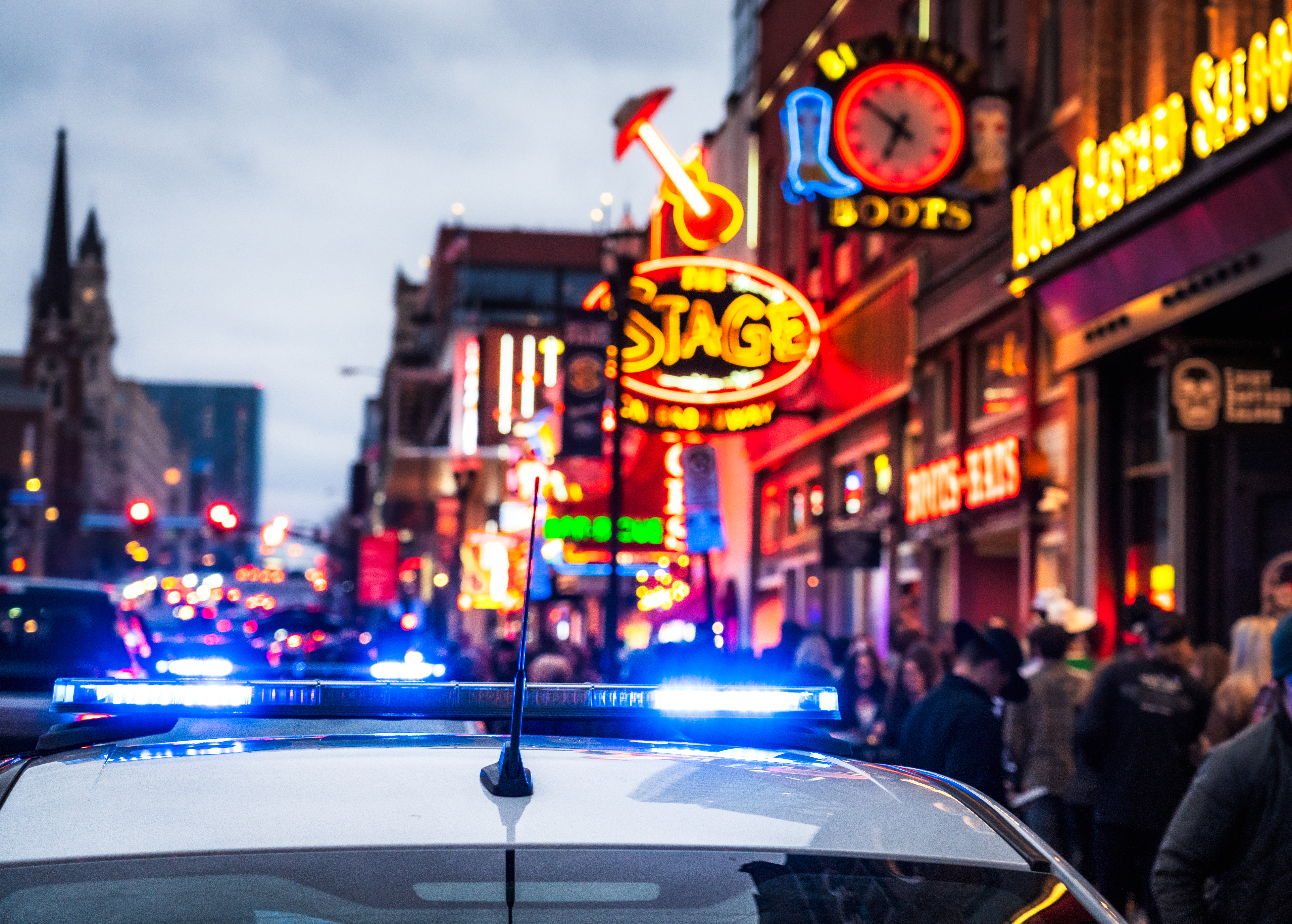Police on Lower Broadway in Nashville - stock photo