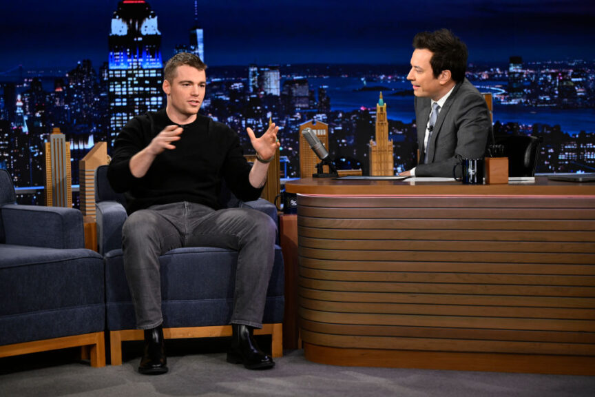 THE TONIGHT SHOW STARRING JIMMY FALLON -- Episode 2078 -- Pictured: (l-r) Actor Gabriel Basso during an interview with host Jimmy Fallon on Tuesday, January 14, 2025 -- (Photo by: Todd Owyoung/NBC via Getty Images)