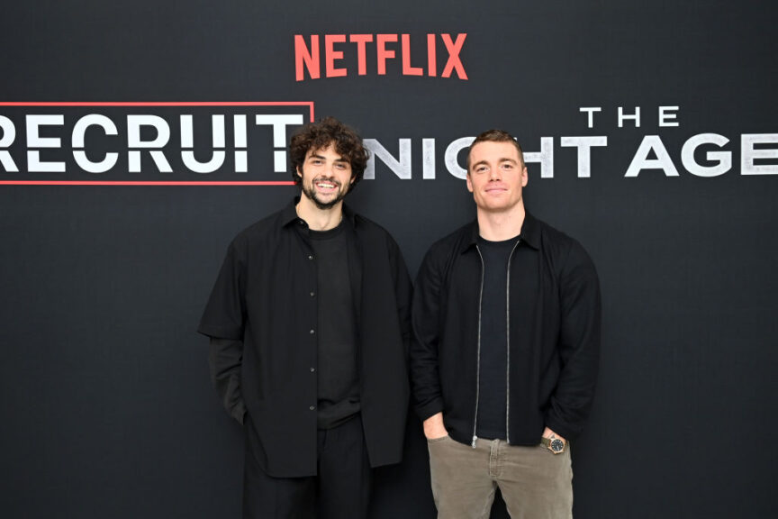 NEW YORK, NEW YORK - JANUARY 13: (L-R) Noah Centineo and Gabriel Basso attends The Recruit and The Night Agent Photo Call at The Plaza on January 13, 2025 in New York City. (Photo by Roy Rochlin/Getty Images for Netflix)