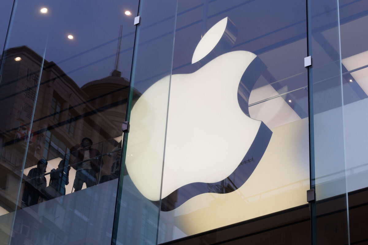 HONG KONG, CHINA - 2025/04/06: Apple logo hangs inside Apple store in Hong Kong. U.S. reciprocal tariffs sent shockwaves to global financial markets. Apple's extensive supply chain in China are facing significant disruptions, as share prices of major contract manufacturing partners Goertek, Luxshare, Lens technology continuing to drop since the new tariff imposed by US President Donald Trump last week.