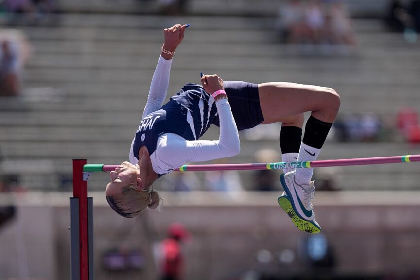 ransgender athlete AB Hernandez of Jurupa Valley competes in the girls high jump during the CIF State Track and Field Championships at Veterans Memorial Stadium on May 30, 2025 in Clovis, California.