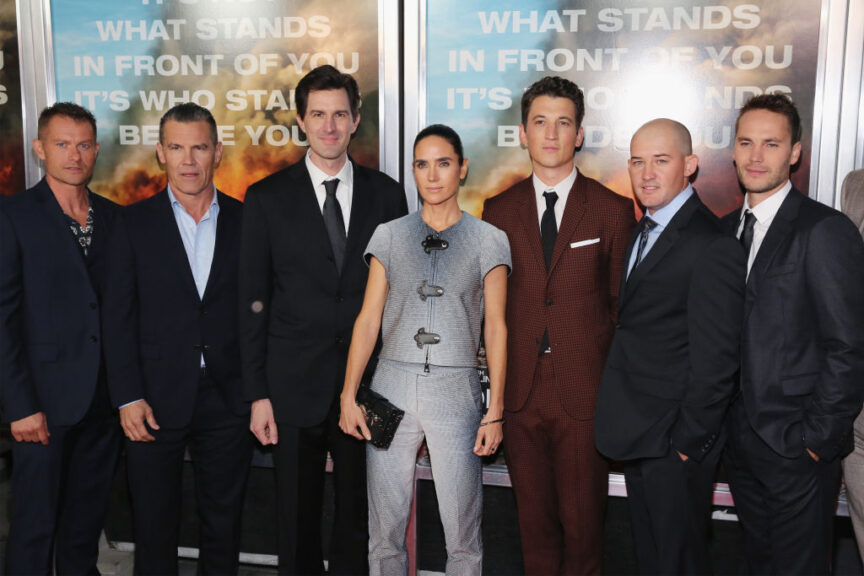 NEW YORK, NY - OCTOBER 17: (L-R) James Badge Dale, Josh Brolin, Joseph Kosinski, Jennifer Connelly, Miles Teller, Pat McCarty and Taylor Kitsch attend "Only The Brave" New York screening at iPic Theater on October 17, 2017 in New York City. (Photo by Mireya Acierto/FilmMagic)