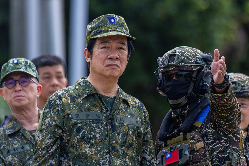 KAOHSIUNG, TAIWAN - JULY 14: Taiwan President, Lai Ching-te, inspects the Han Kuang 41 exercise - Naval defensive mine-laying drill on July 14, 2025 in Kaohsiung, Taiwan. Taiwan. Taiwan’s annual Han Kuang military exercise kicked off July 9 as the island steps up preparations against a potential invasion by China. Touted as the largest and longest iteration to date, this year’s drill will span around 10 days—roughly double the length of last year’s exercise. (Photo by Annabelle Chih/Getty Images)